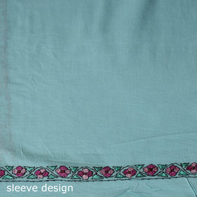 Blue - Hand Embroidered Cotton Kashida 2pc Unstitched Dress Material Kurta Set 32
