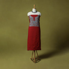 Red -Hand Embroidered Cotton Kashida 2pc Unstitched Dress Material Kurta Set 33