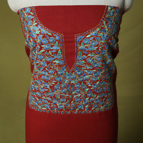 Red -Hand Embroidered Cotton Kashida 2pc Unstitched Dress Material Kurta Set 33