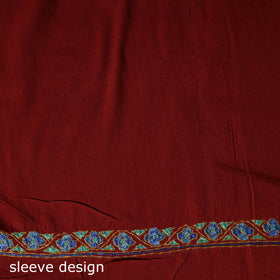 Red -Hand Embroidered Cotton Kashida 2pc Unstitched Dress Material Kurta Set 33