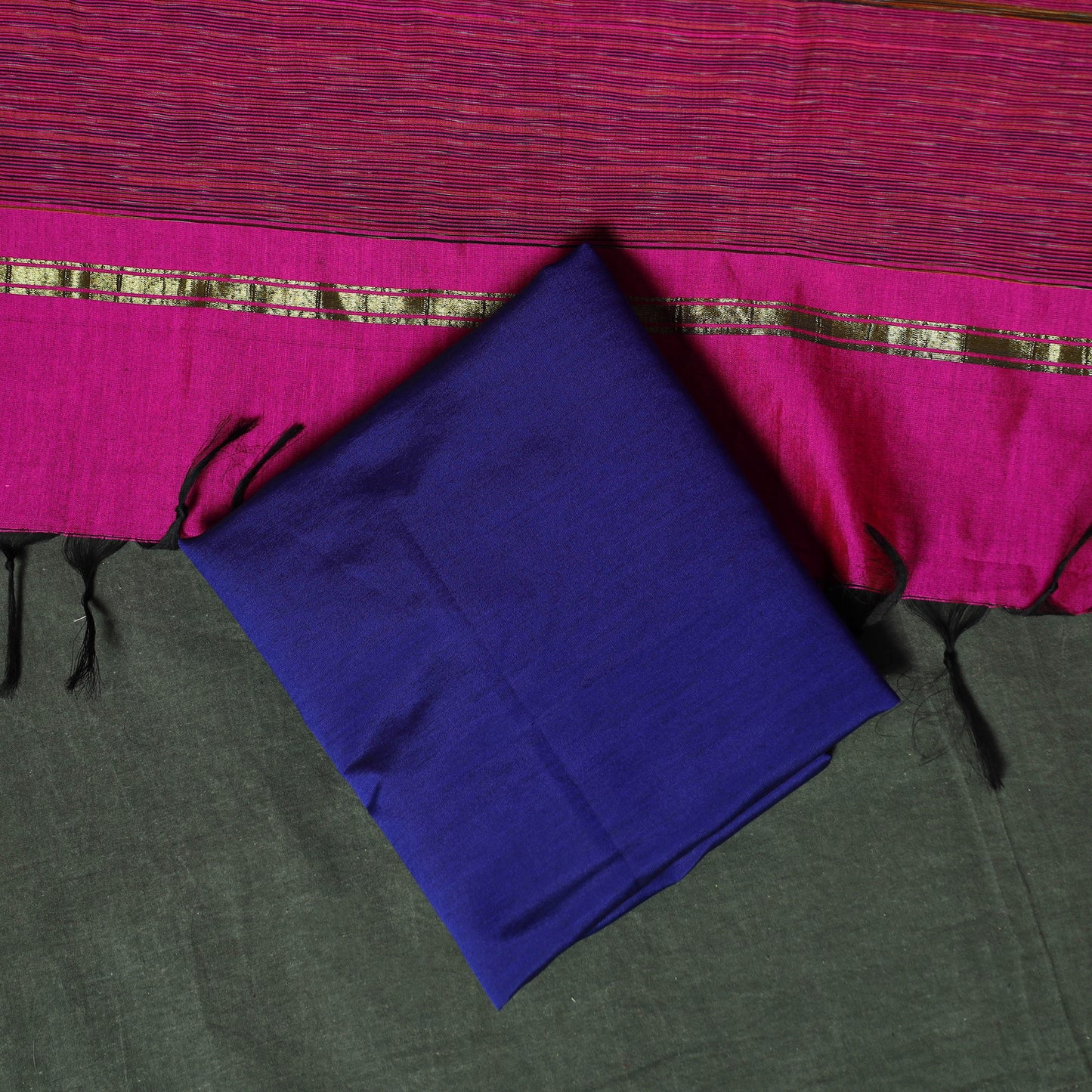 Pink - Pochampally Ikat Silk Cotton 3pc Unstitched Dress Material Suit Set 16