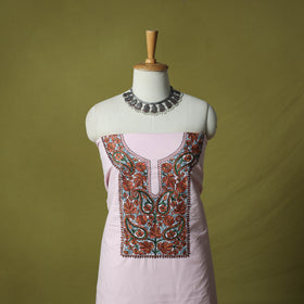 Pink - Hand Embroidered Cotton Kashida 2pc Unstitched Dress Material Kurta Set 34