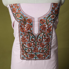 Pink - Hand Embroidered Cotton Kashida 2pc Unstitched Dress Material Kurta Set 34