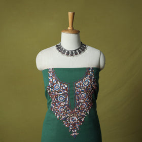 Green - Hand Embroidered Cotton Kashida 2pc Unstitched Dress Material Kurta Set 35
