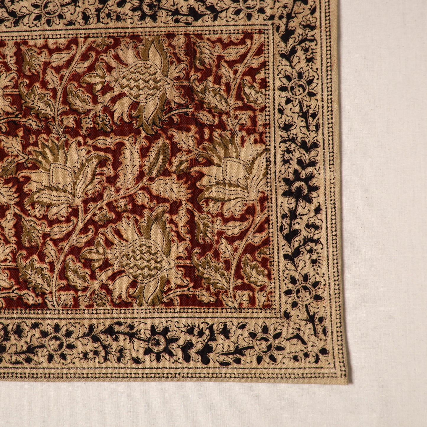 Red - natural dyed pedana kalamkari cotton table mat 03
