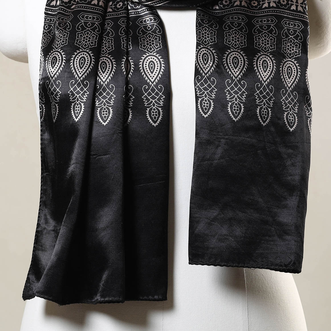 Black - Ajrakh Printed Mashru Silk Stole
