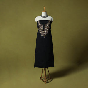 Black - Hand Embroidered Cotton Kashida 2pc Unstitched Dress Material Kurta Set 36
