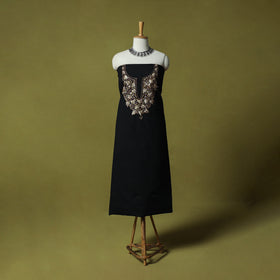 Black - Hand Embroidered Cotton Kashida 2pc Unstitched Dress Material Kurta Set 36
