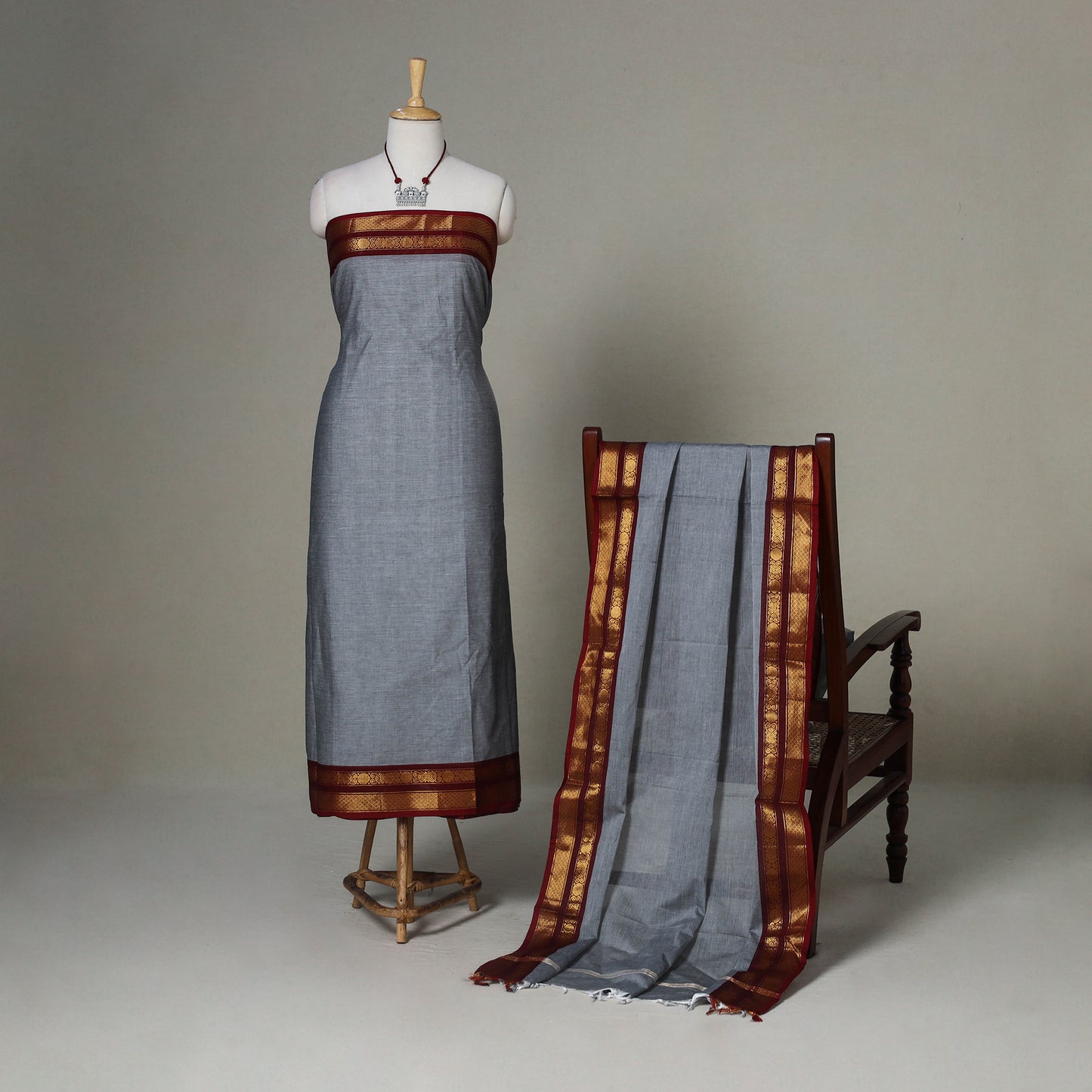 Grey - 2pc kandangi chettinad unstitched dress material