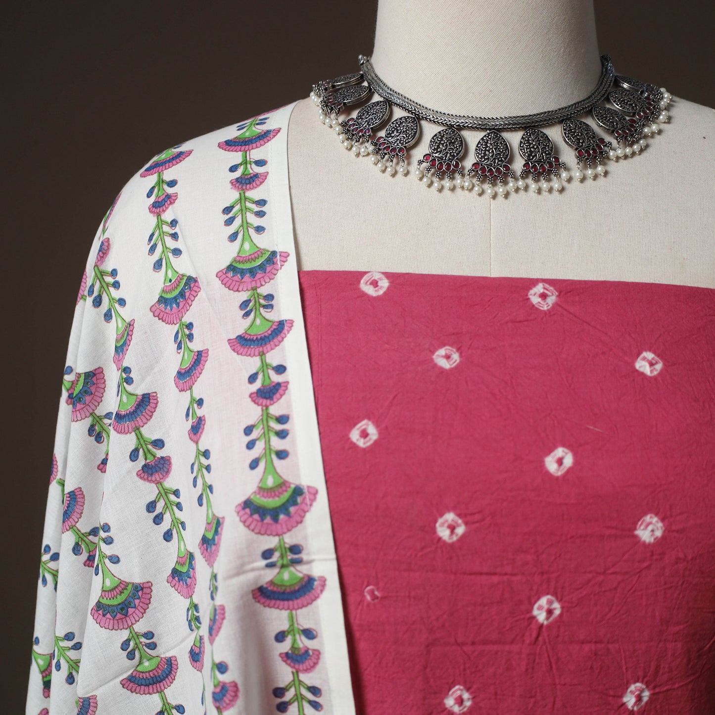 Kutch Bandhani Cotton 2pc Unstitched Dress Material Kurta Set 16