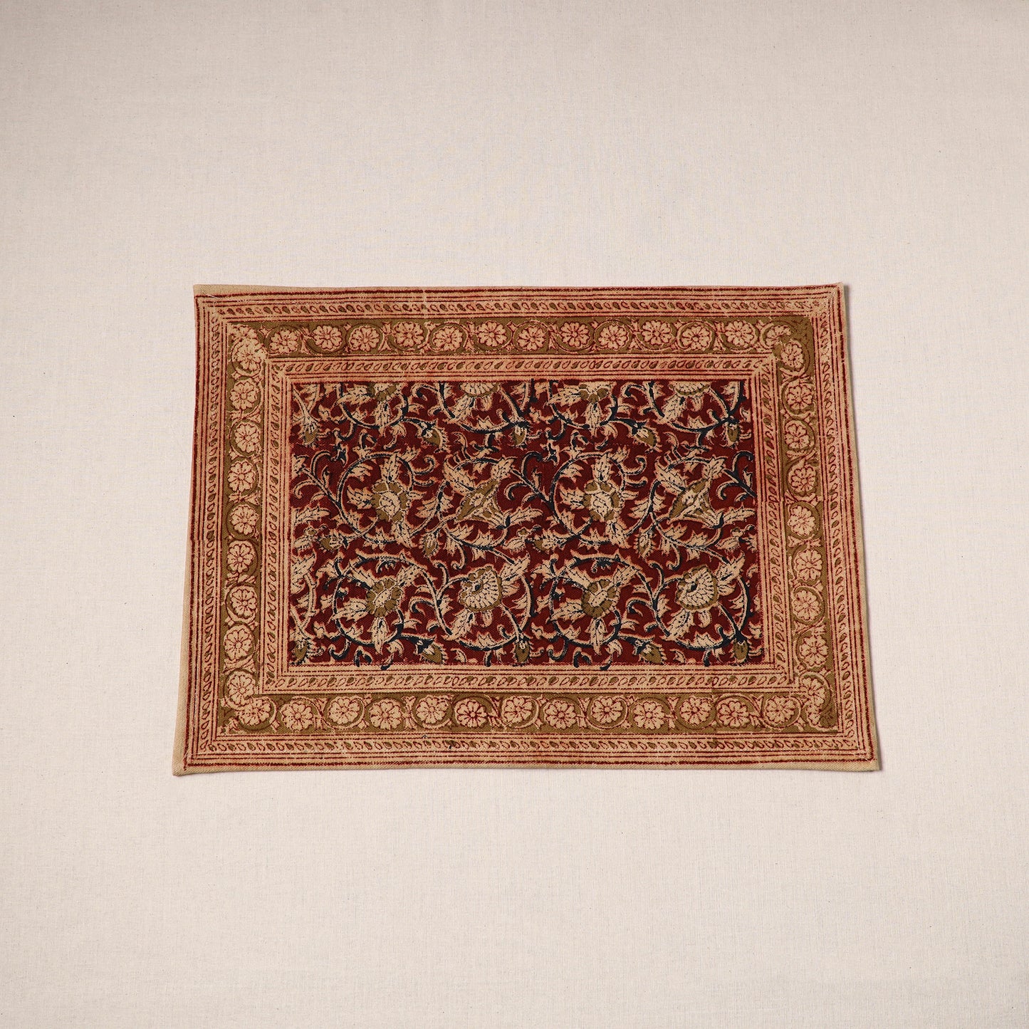 Red - natural dyed pedana kalamkari cotton table mat 04