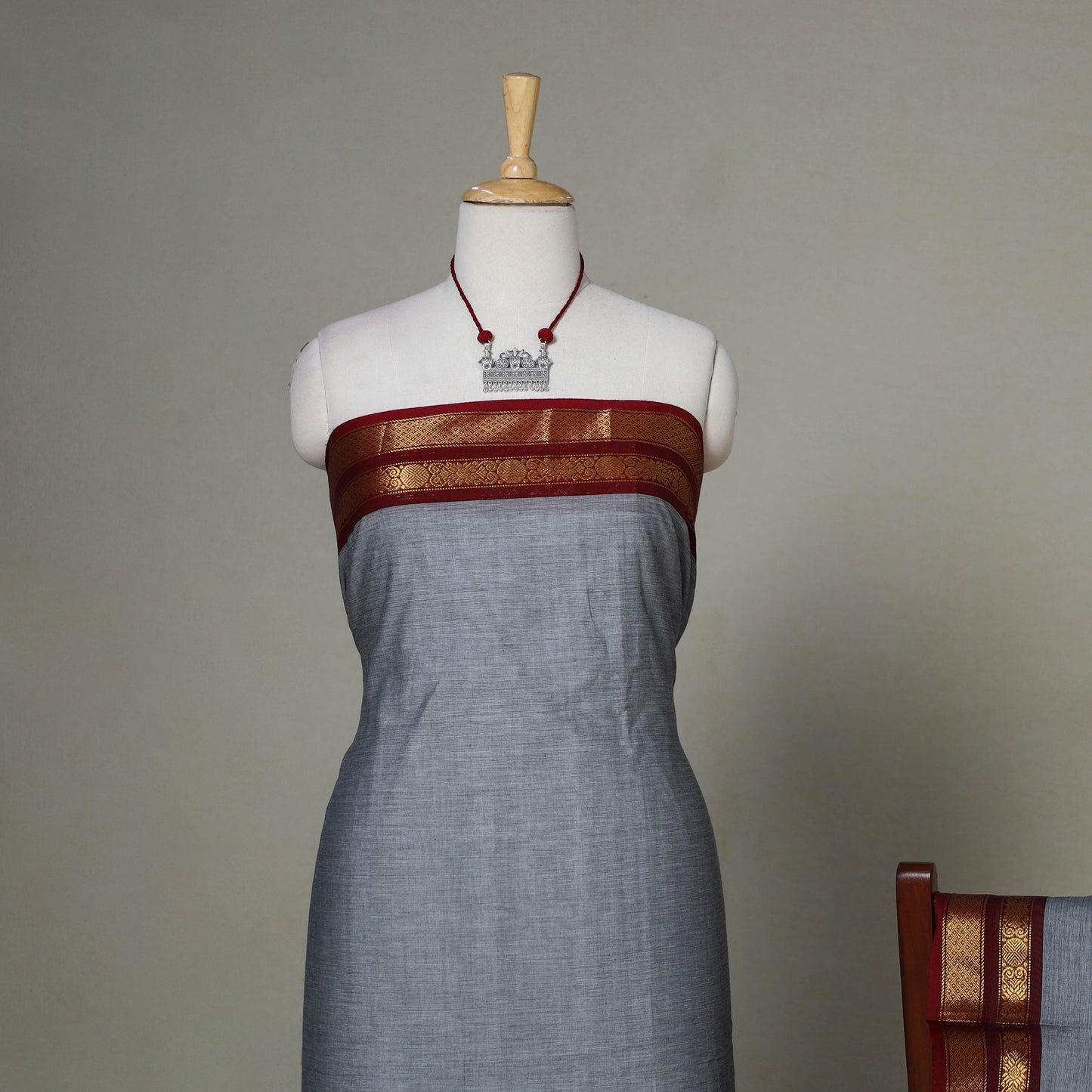 Grey - 2pc kandangi chettinad unstitched dress material
