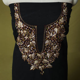 Black - Hand Embroidered Cotton Kashida 2pc Unstitched Dress Material Kurta Set 36