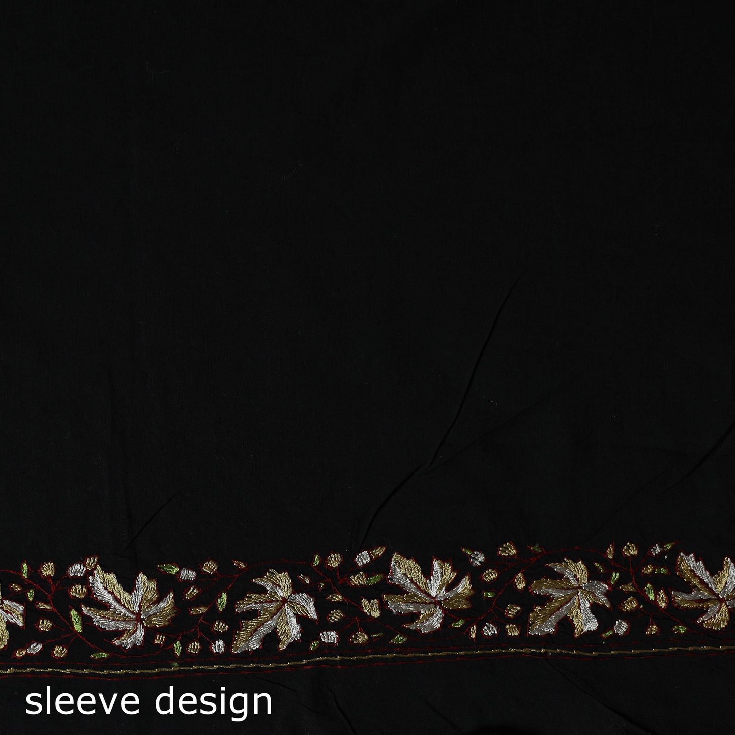 Black - Hand Embroidered Cotton Kashida 2pc Unstitched Dress Material Kurta Set 36