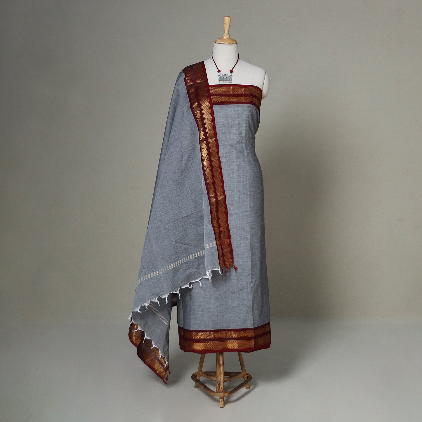 Grey - 2pc kandangi chettinad unstitched dress material
