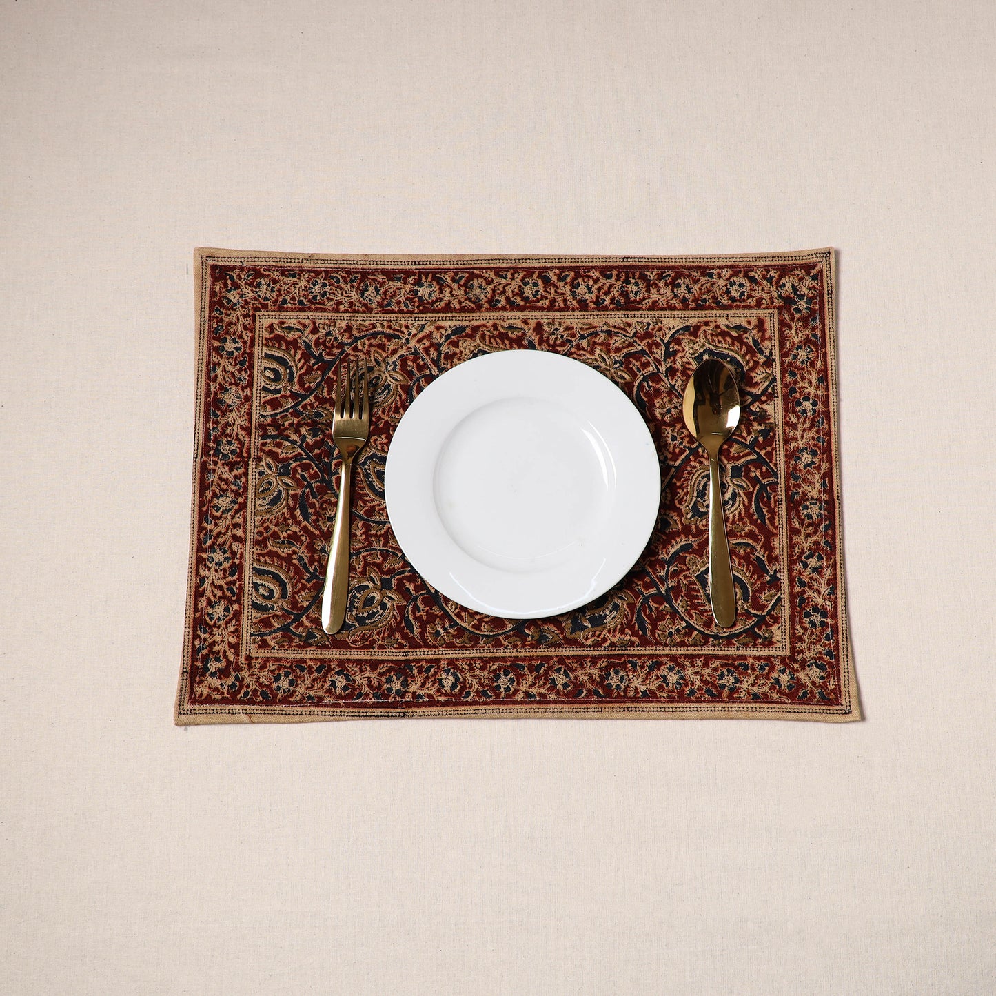 Red - natural dyed pedana kalamkari cotton table mat 05