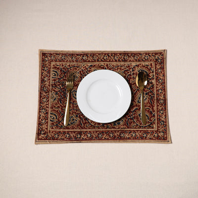 Red - natural dyed pedana kalamkari cotton table mat 05