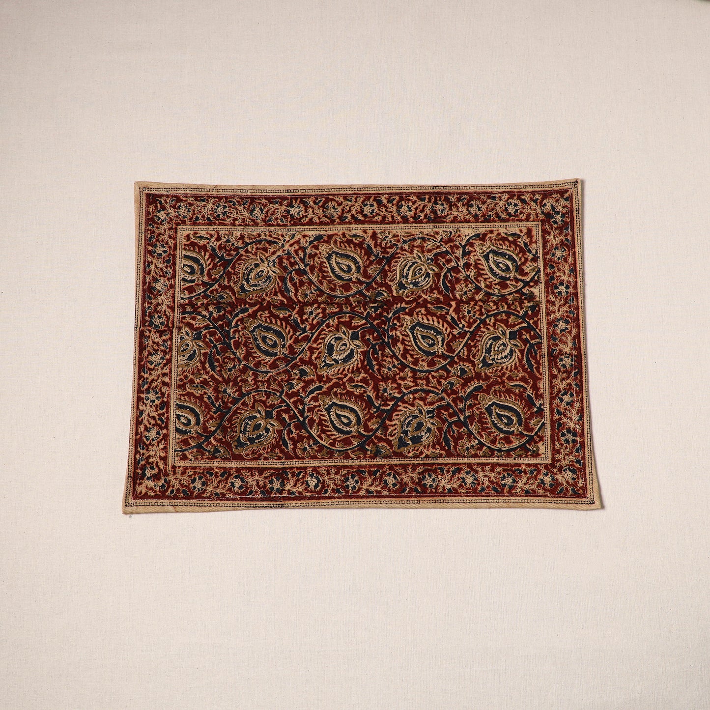 Red - natural dyed pedana kalamkari cotton table mat 05