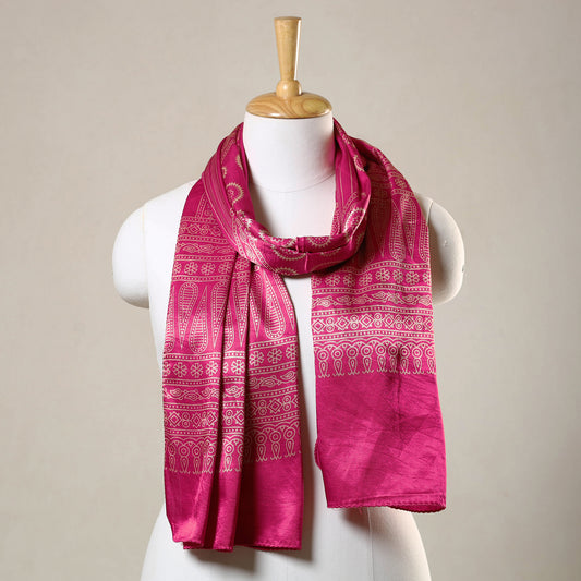Pink - Ajrakh Printed Mashru Silk Stole