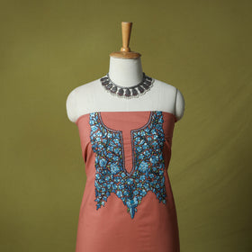 Peach - Hand Embroidered Cotton Kashida 2pc Unstitched Dress Material Kurta Set 38