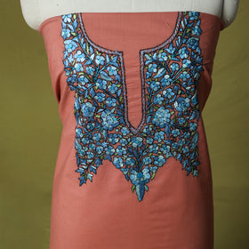 Peach - Hand Embroidered Cotton Kashida 2pc Unstitched Dress Material Kurta Set 38