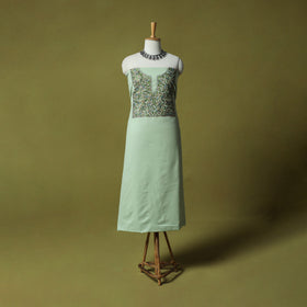 Green - Hand Embroidered Cotton Kashida 2pc Unstitched Dress Material Kurta Set 39