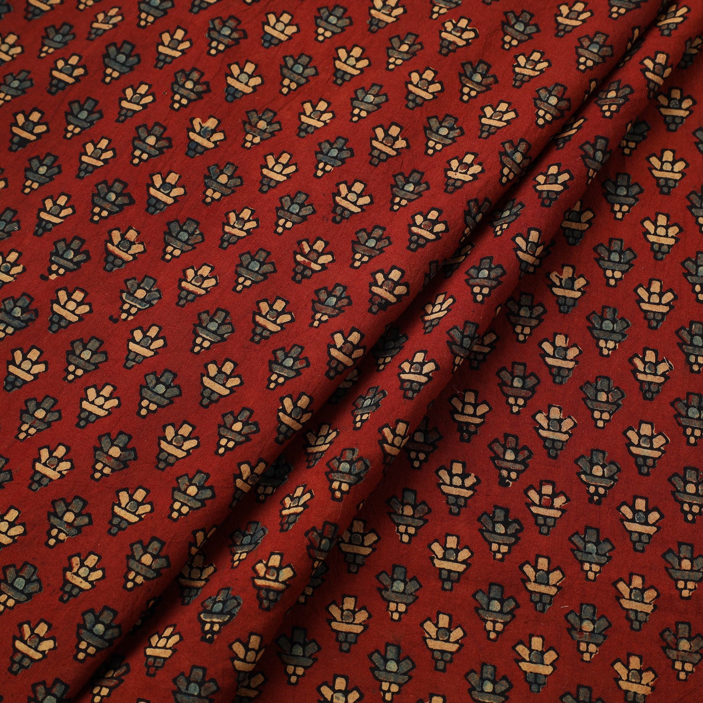 Red Natural Dyed Cotton Ajrakh Print Fabric