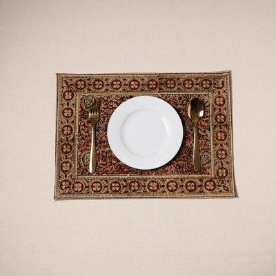 Red - natural dyed pedana kalamkari cotton table mat 07