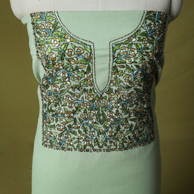 Green - Hand Embroidered Cotton Kashida 2pc Unstitched Dress Material Kurta Set 39