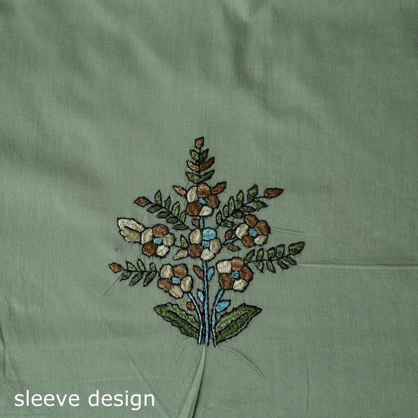 Green - Hand Embroidered Cotton Kashida 2pc Unstitched Dress Material Kurta Set 39