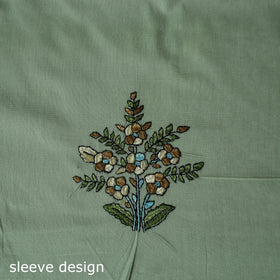 Green - Hand Embroidered Cotton Kashida 2pc Unstitched Dress Material Kurta Set 39