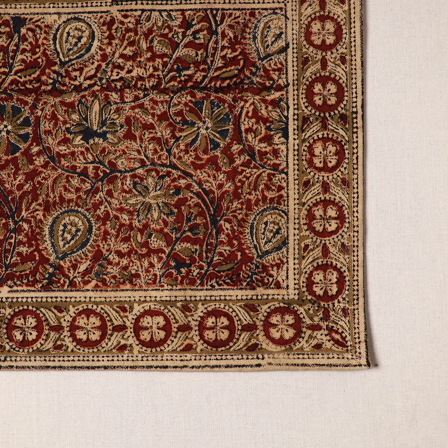 Red - natural dyed pedana kalamkari cotton table mat 07