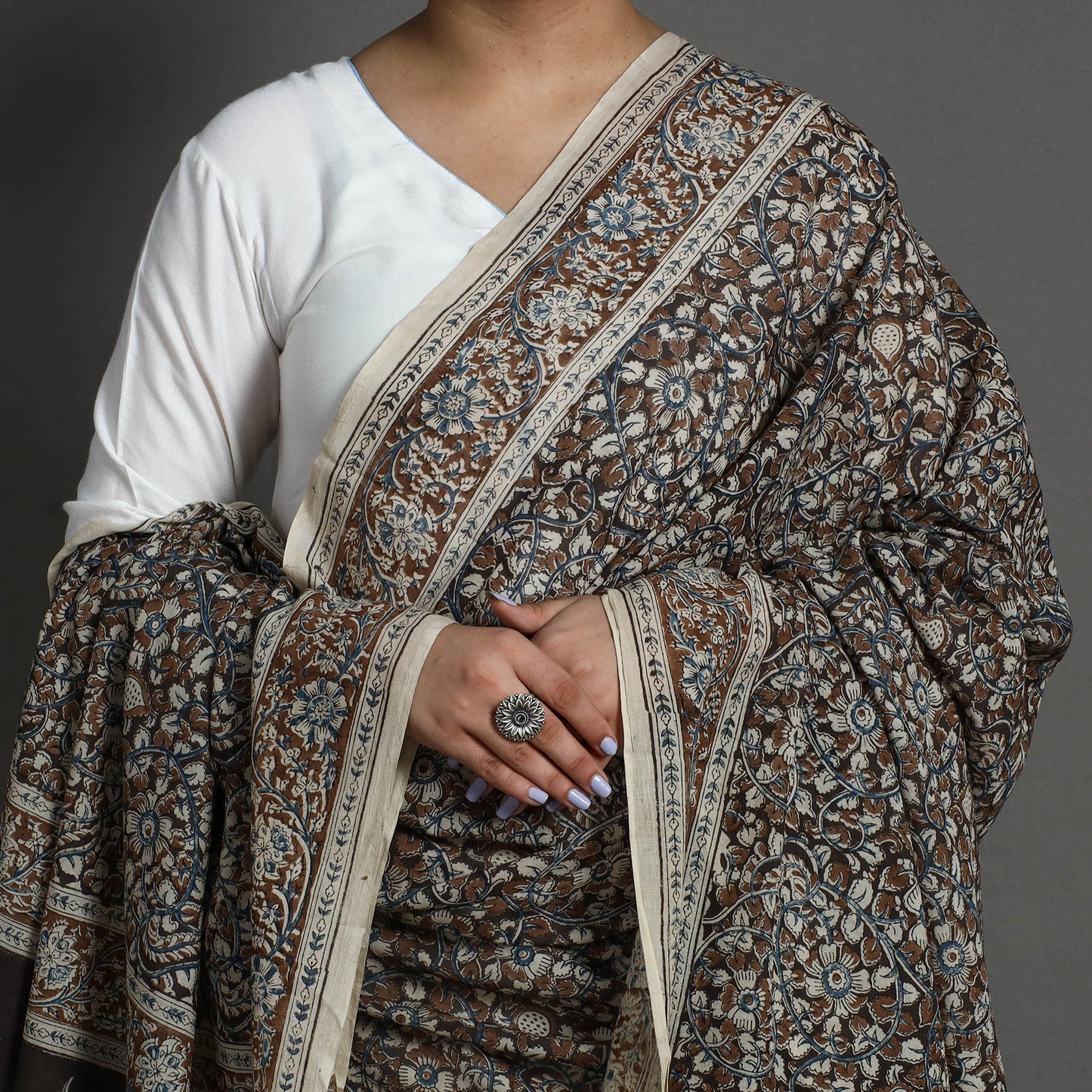 Original Pedana Kalamkari Block Printed Natural Dyed Cotton Dupatta