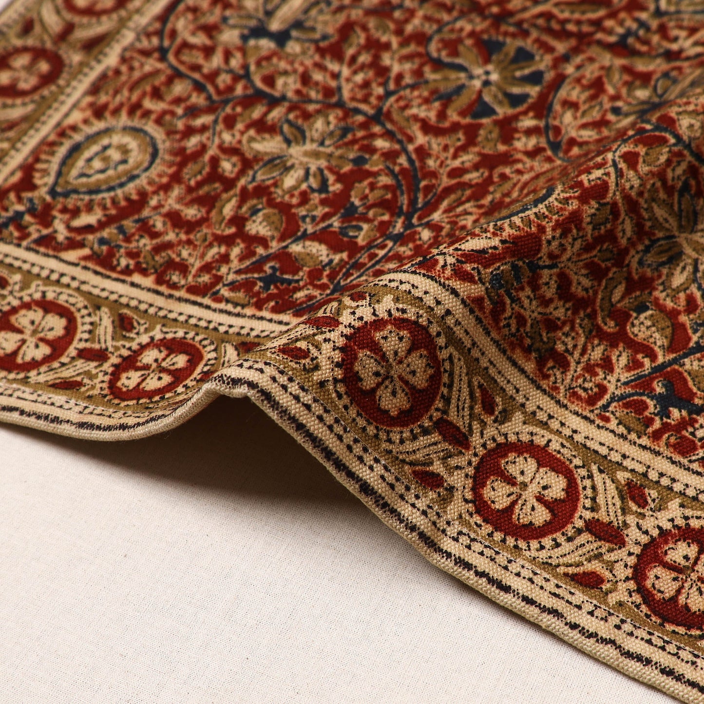 Red - natural dyed pedana kalamkari cotton table mat 07