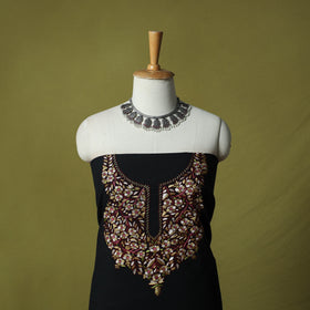 Black - Hand Embroidered Cotton Kashida 2pc Unstitched Dress Material Kurta Set 40