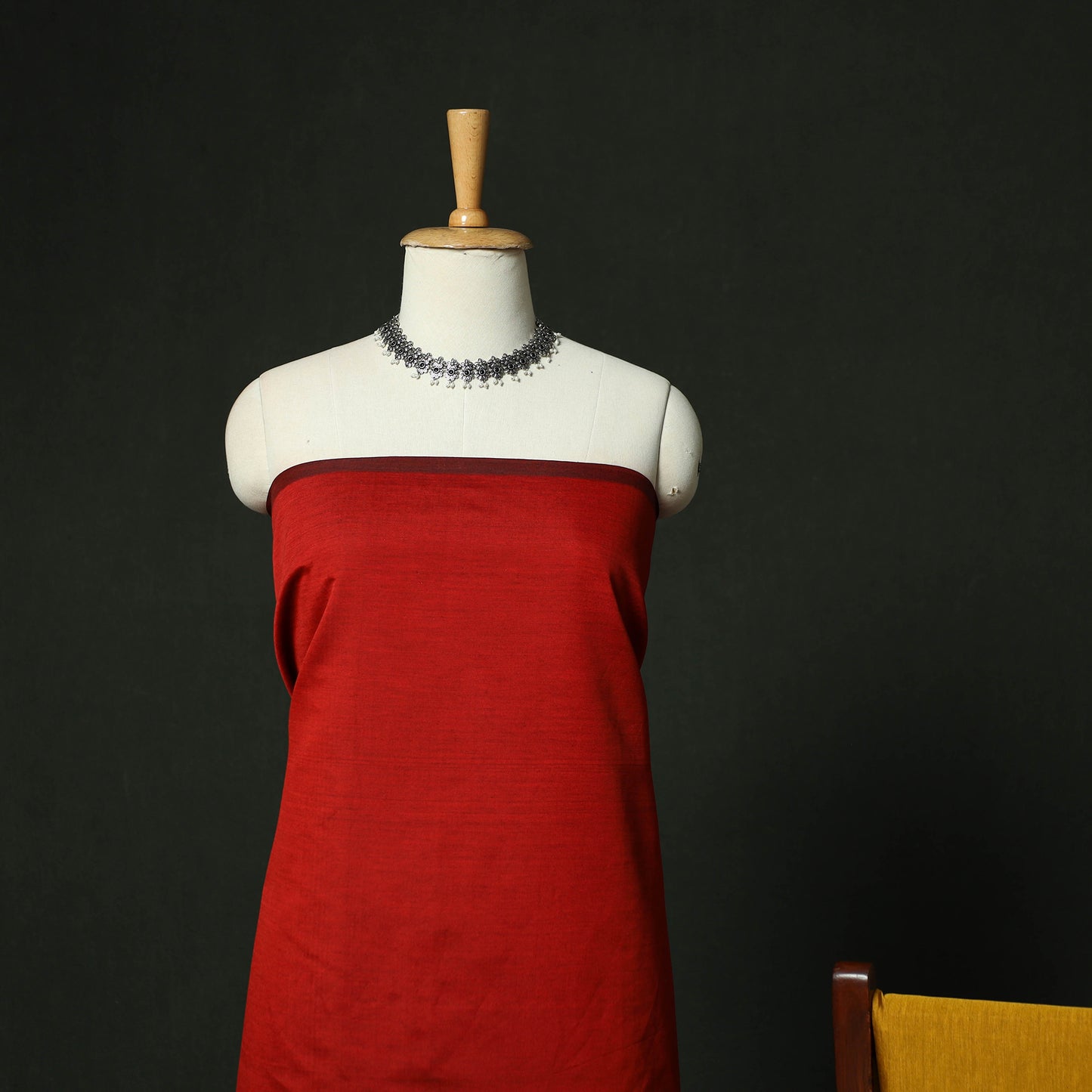 Red - Pochampally Ikat Silk Cotton 3pc Unstitched Dress Material Suit Set 21