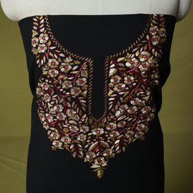 Black - Hand Embroidered Cotton Kashida 2pc Unstitched Dress Material Kurta Set 40