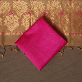 Beige - 3pc Handloom Silk Cotton Zari Work Unstitched Dress Material Suit Set 01