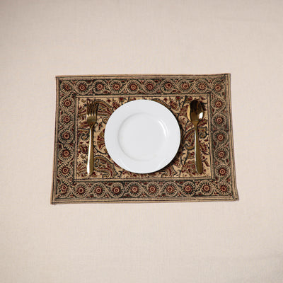 Beige - natural dyed pedana kalamkari cotton table mat 09