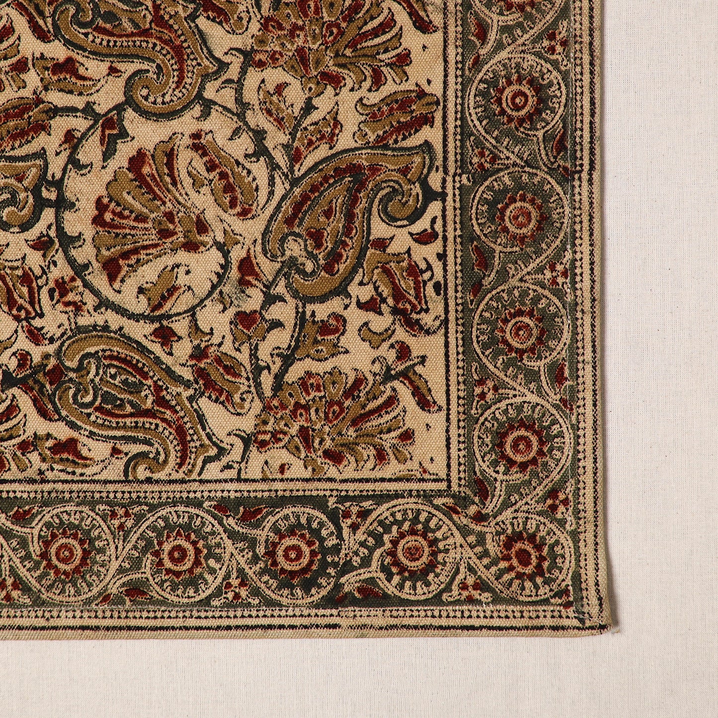 Beige - natural dyed pedana kalamkari cotton table mat 09