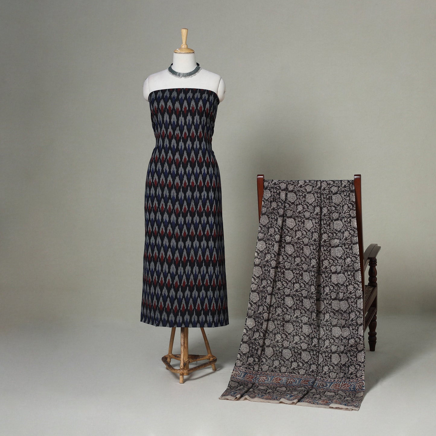 Black - 2pc unstitched cotton pochampally ikat dress