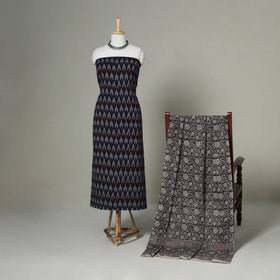 Black - 2pc unstitched cotton pochampally ikat dress