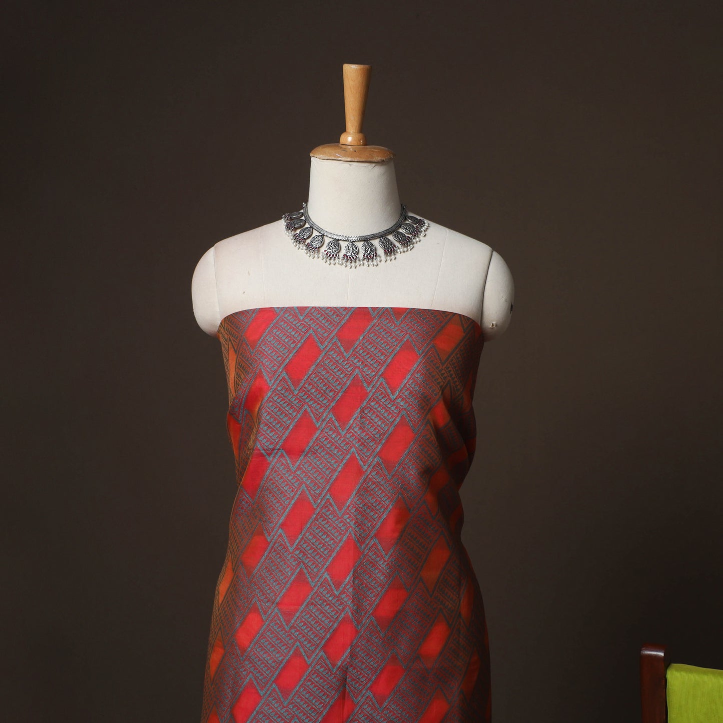 Maroon - 3pc Handloom Silk Cotton Unstitched Dress Material Suit Set 02