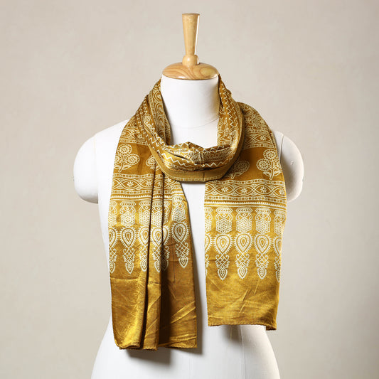 Yellow - Ajrakh Printed Mashru Silk Stole