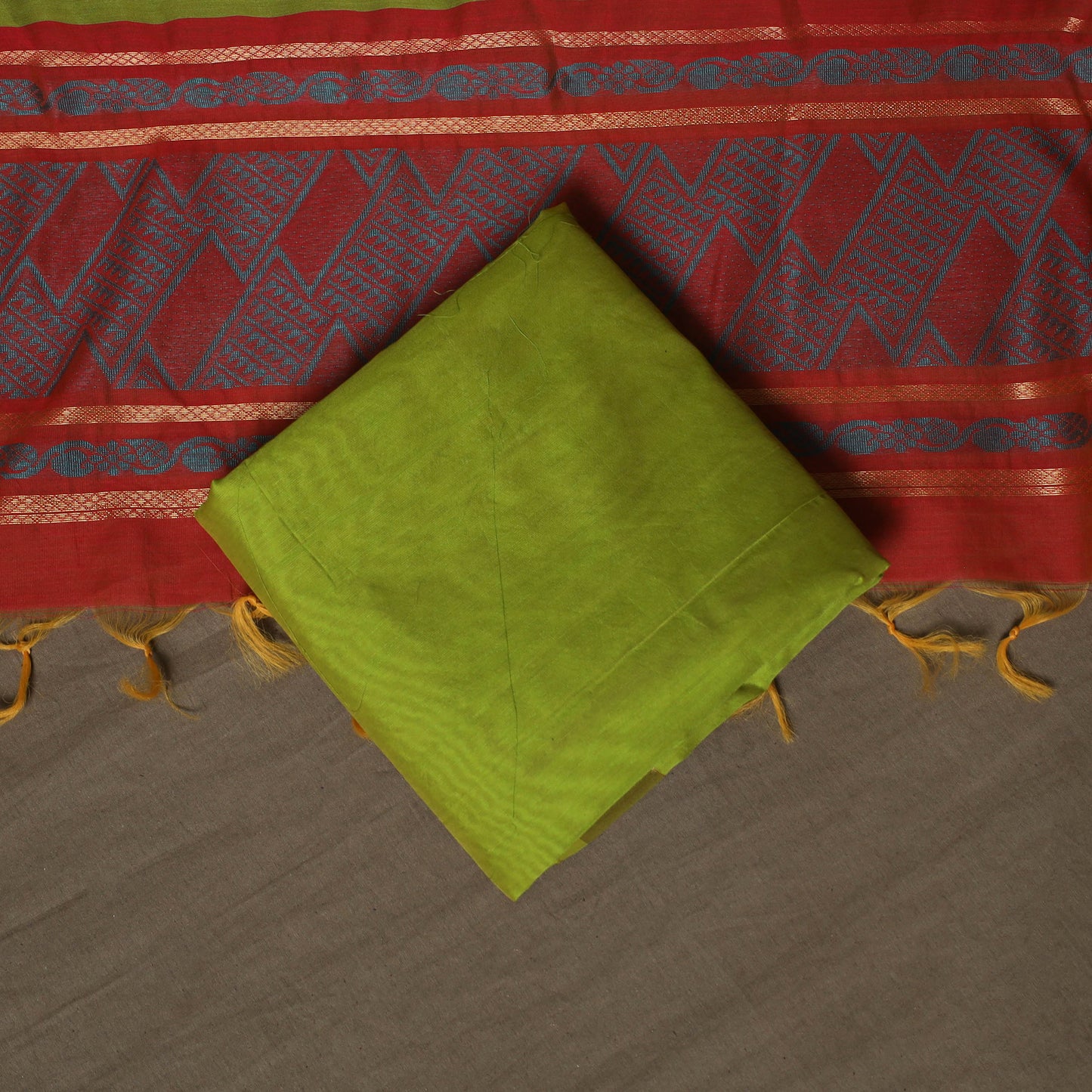 Maroon - 3pc Handloom Silk Cotton Unstitched Dress Material Suit Set 02