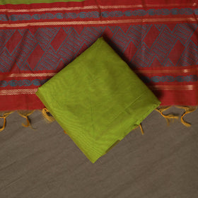 Maroon - 3pc Handloom Silk Cotton Unstitched Dress Material Suit Set 02
