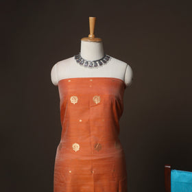 Orange - Chanderi Silk Handloom Zari Buti 3pc Unstitched Dress Material Suit Set 03