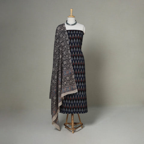 Black - 2pc unstitched cotton pochampally ikat dress