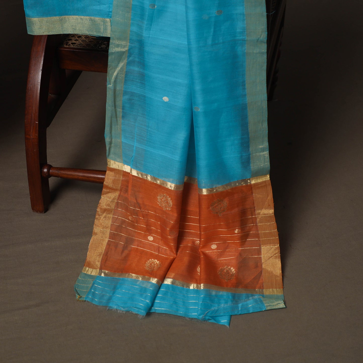 Orange - Chanderi Silk Handloom Zari Buti 3pc Unstitched Dress Material Suit Set 03