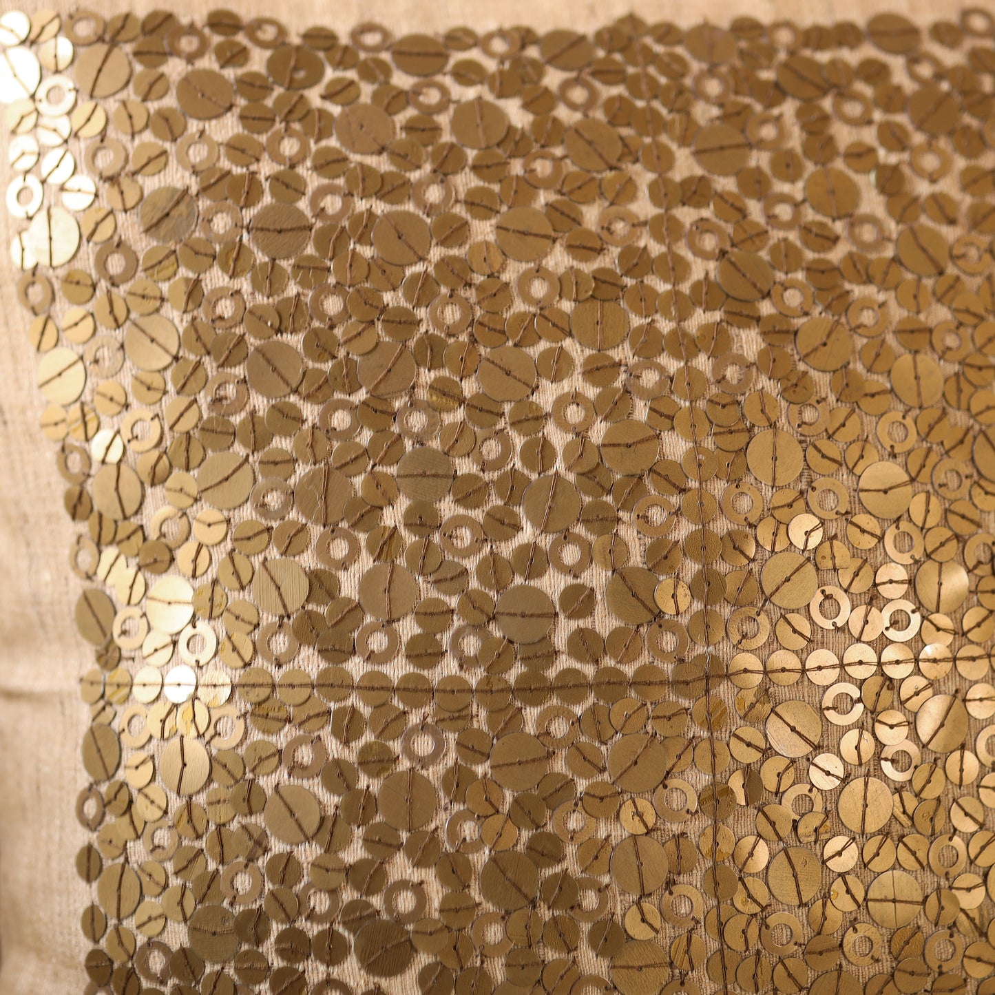 Brown - Aari Embroidery Sequin Work Mercerised Ghicha Silk Cushion Cover (16 x 16 in)